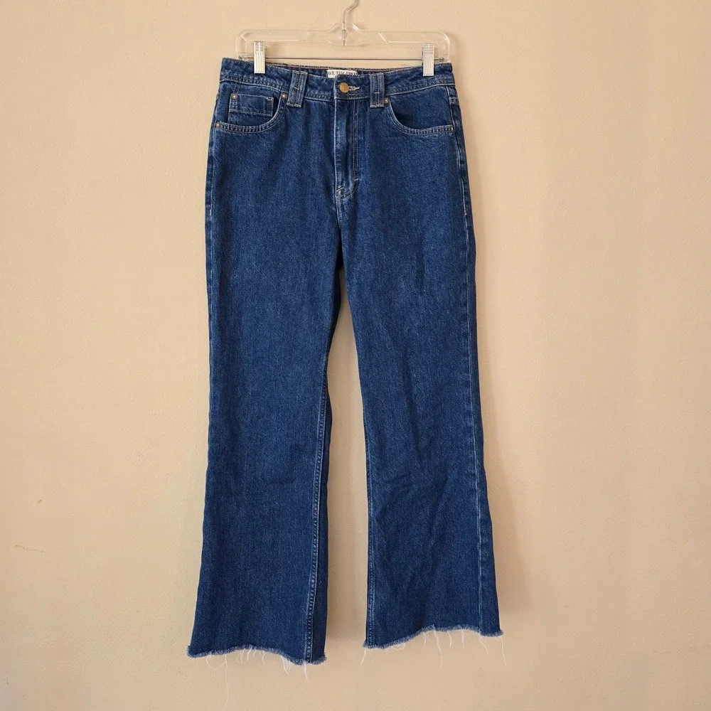 We‎ The Free Free People Ava High Rise Boot Cut Raw Hem Jeans Dark Wash 27